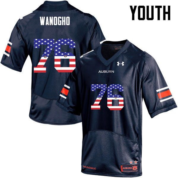 Youth #76 Prince Tega Wanogho Auburn Tigers USA Flag Fashion College Football Jerseys-Navy